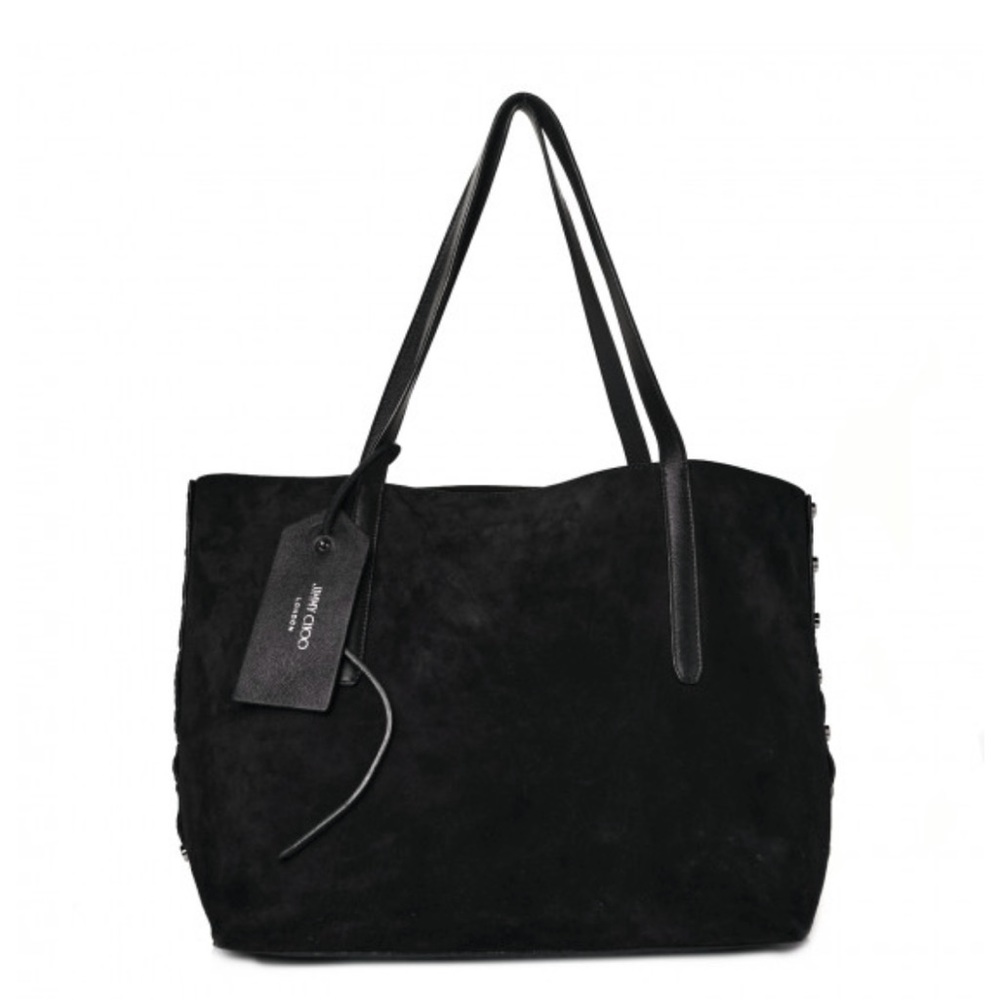 JIMMY CHOO
Suede Grained Calfskin Twist East West Tote Steel Black